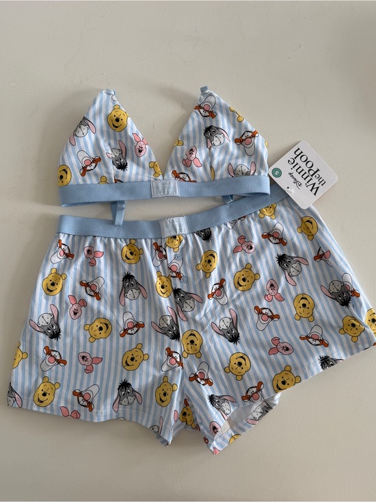 Disney Other - Winnie the Pooh Blue Stripe Girls' Sleep Set - Top & Shorts